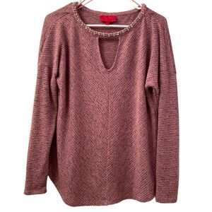 Jennifer Lopez Top Lightweight Sweater Rhinestones Keyhole Neckline WM Sz M